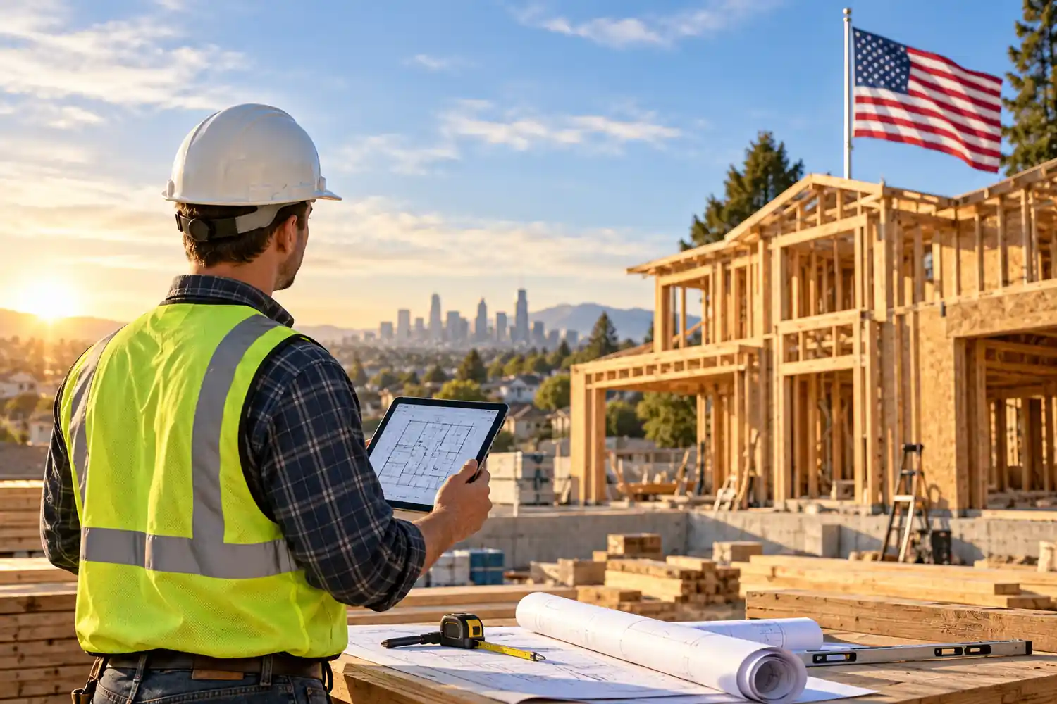Residential construction project management on a U.S. home building site